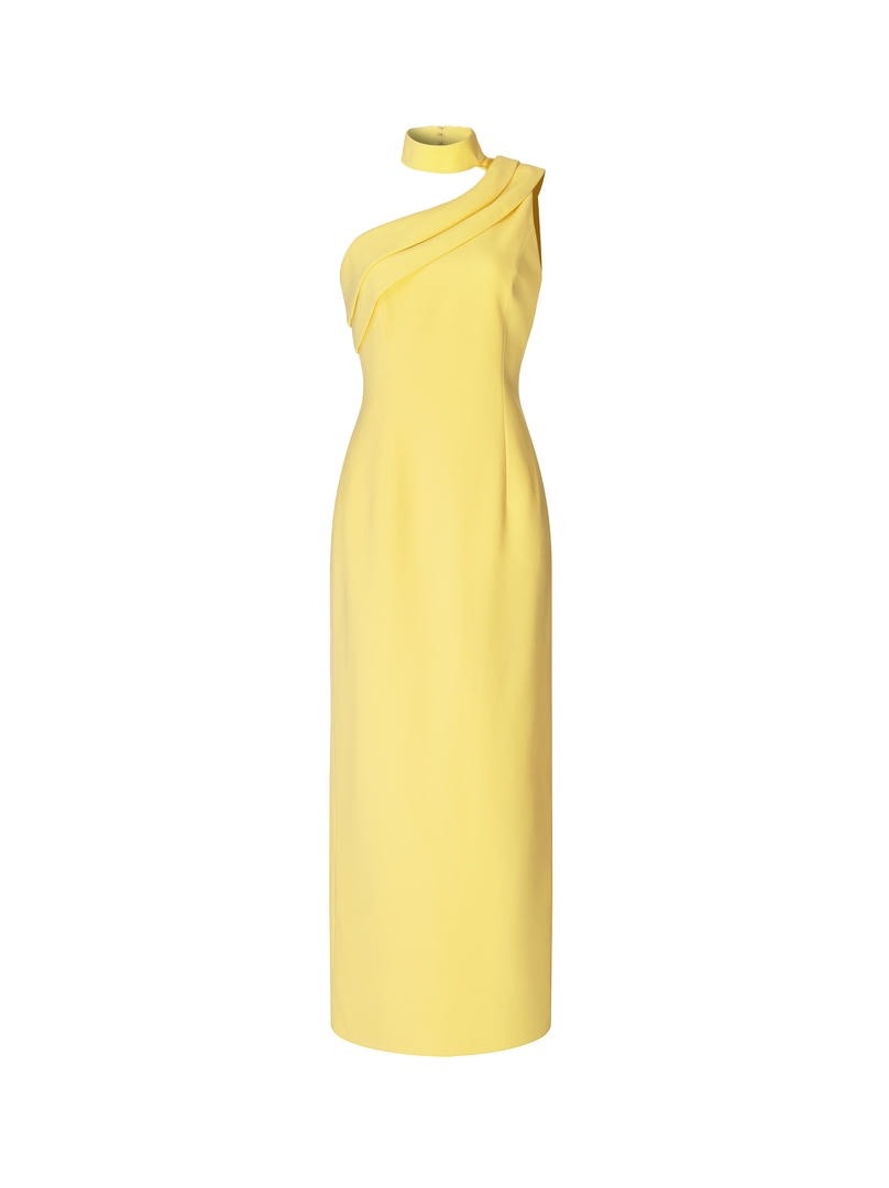 Slanted Shoulder Crepe Dress