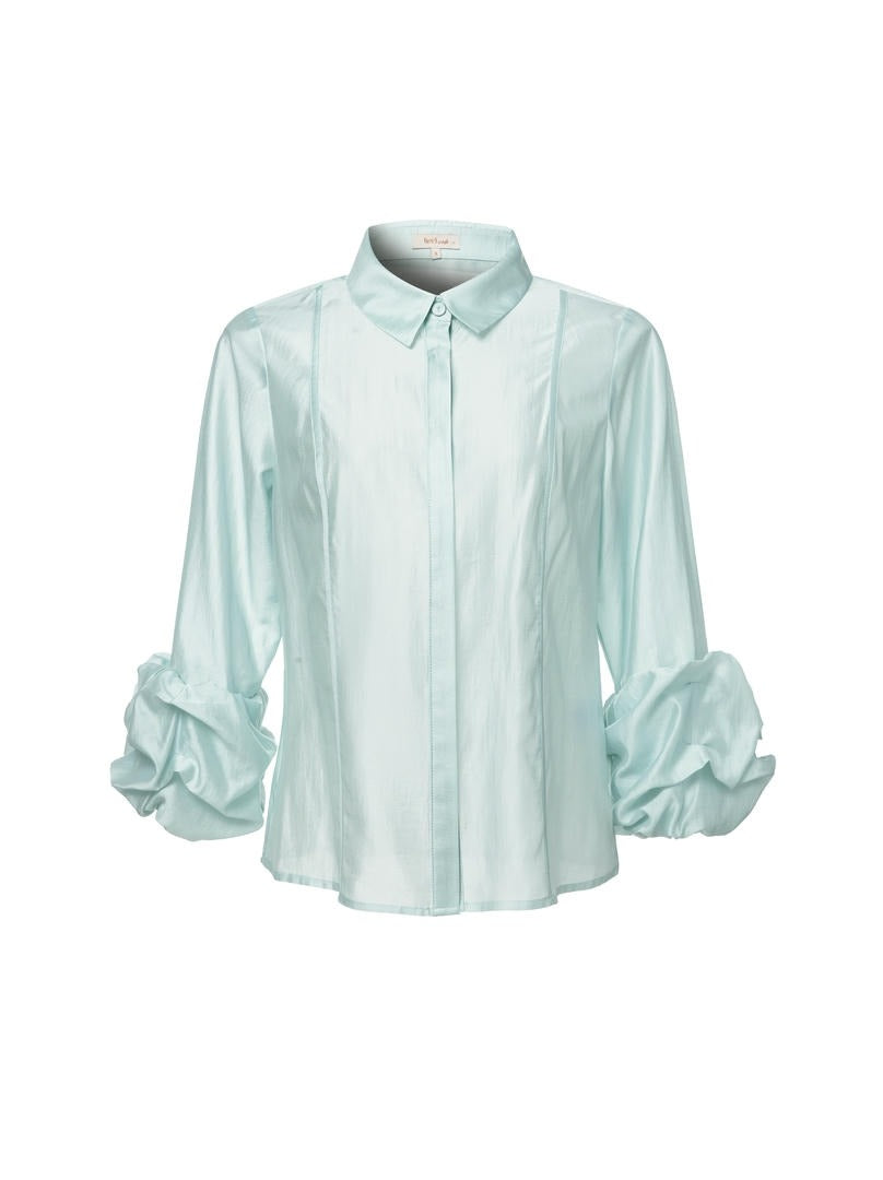 Ruffled cuffs collared Blouse