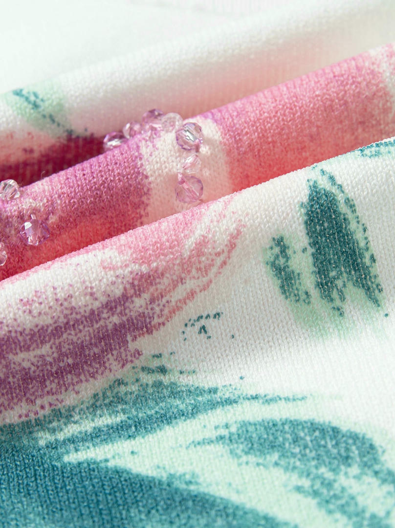Beaded Print Knit Top