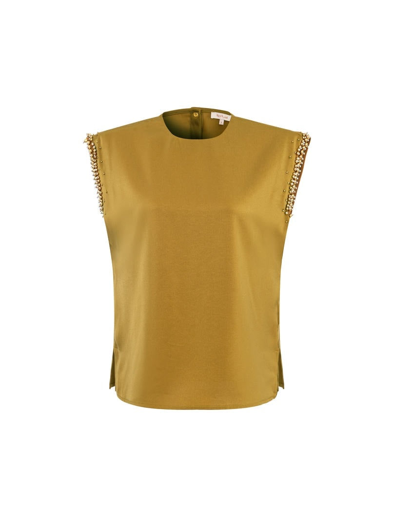 Olive Satin Top