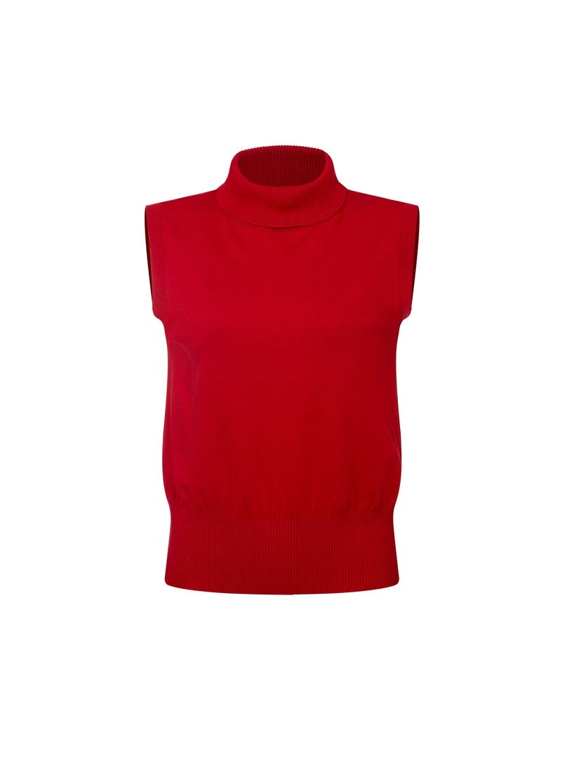 Red Turtleneck Knit Top