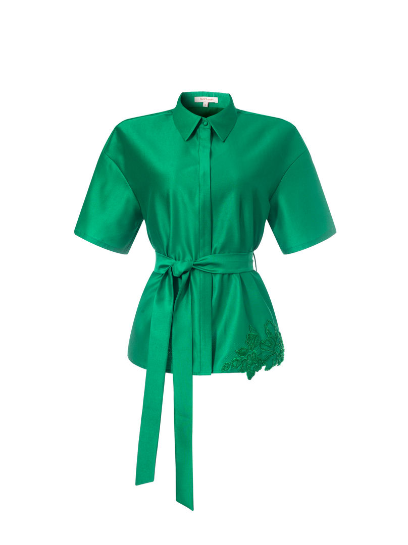 Short sleeves belted shirt