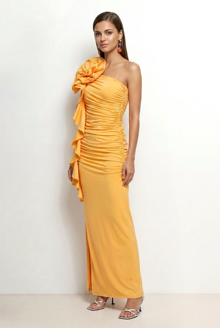 One-Shoulder Golden Yellow Dress