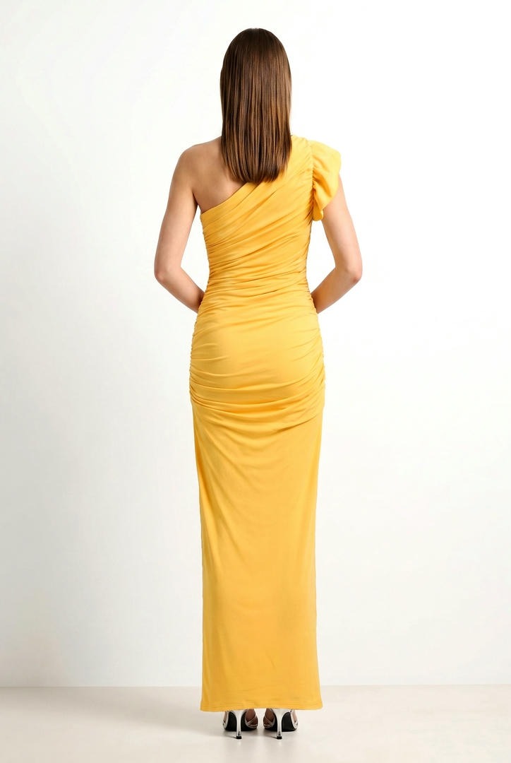 One-Shoulder Golden Yellow Dress