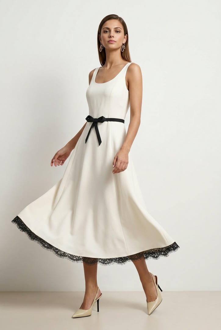 Contrast Crepe Dress