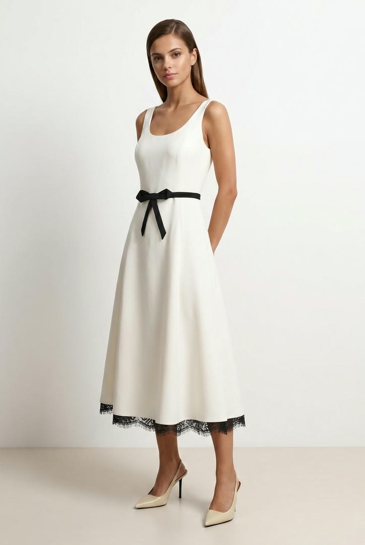 Contrast Crepe Dress