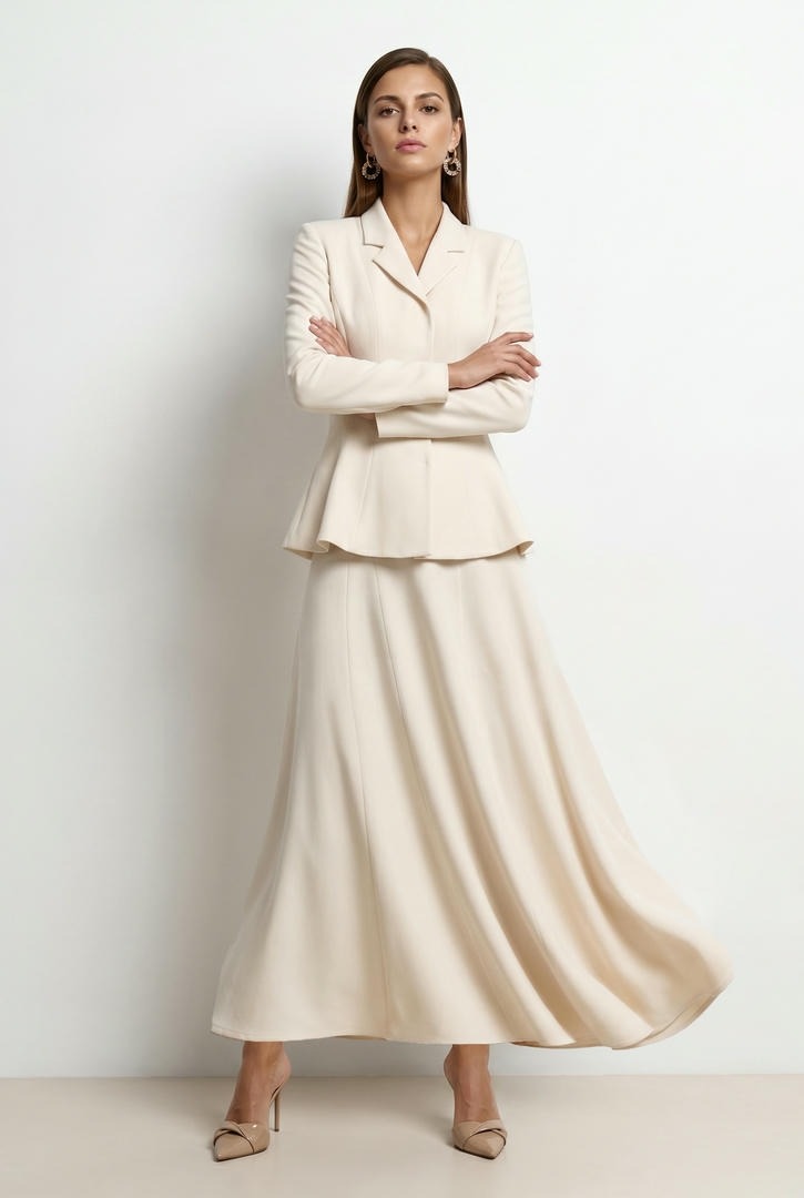 Cream Crepe Skirt