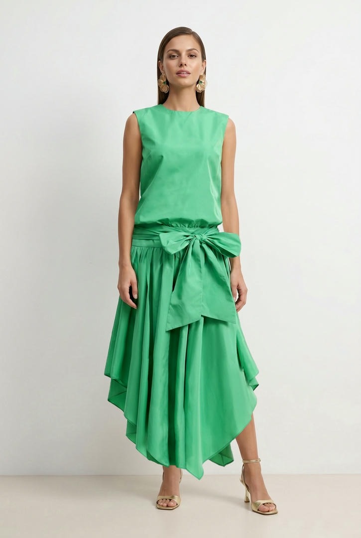 A green taffeta dress