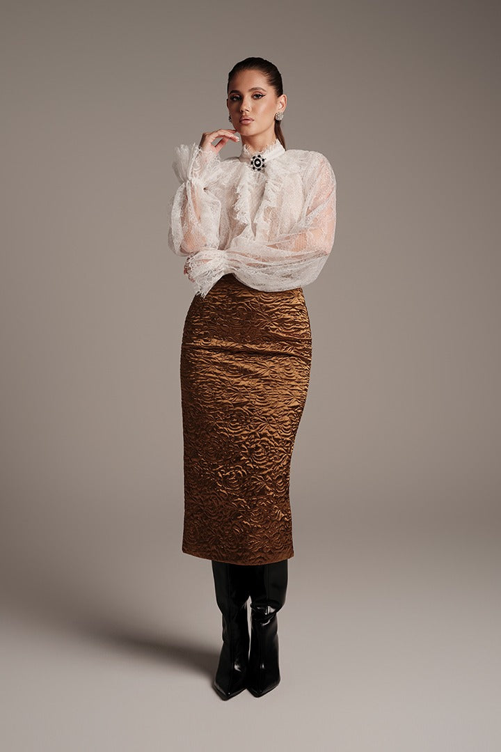 Quilted Satin Midi Skirt