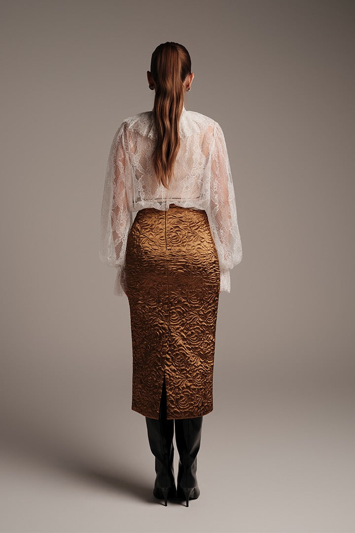Quilted Satin Midi Skirt