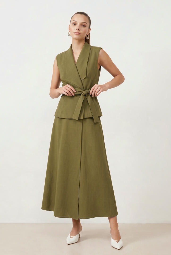 Olive Crepe Dress