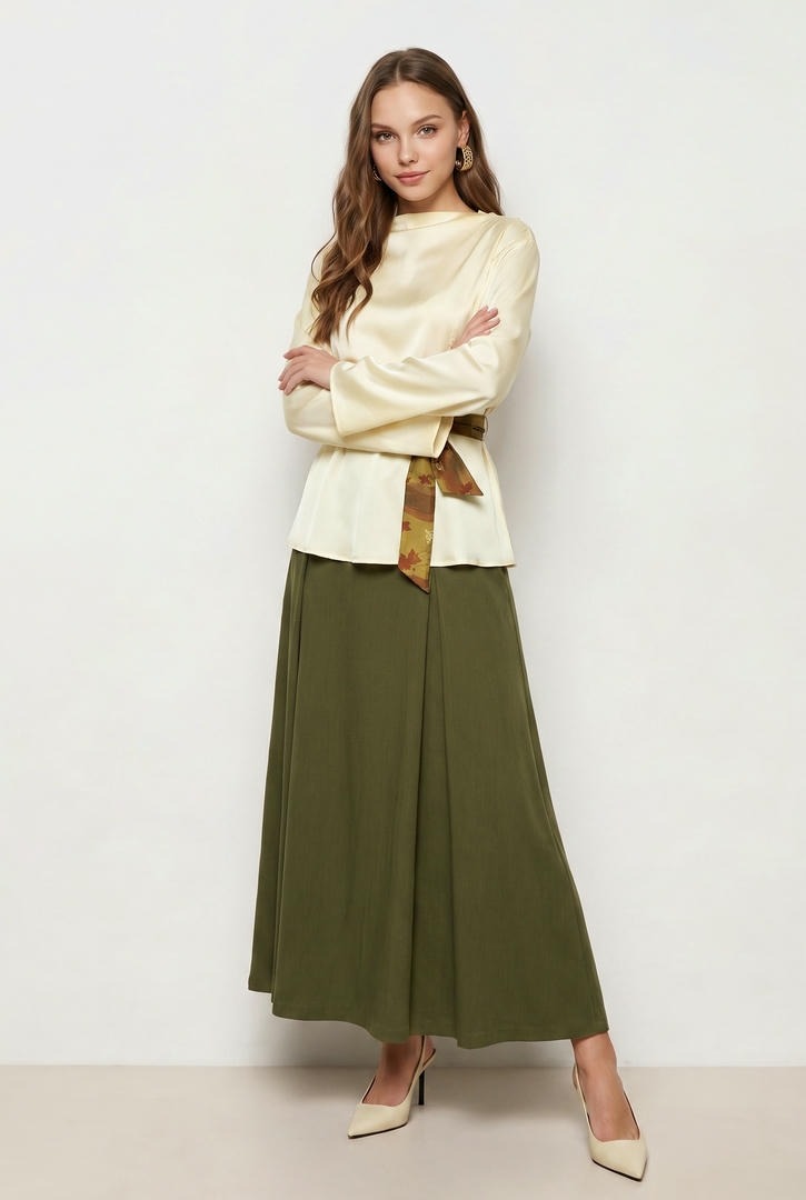 Olive Crepe Skirt