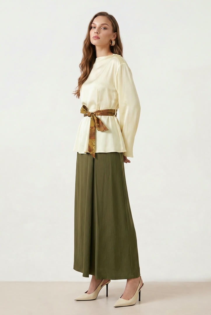 Olive Crepe Skirt