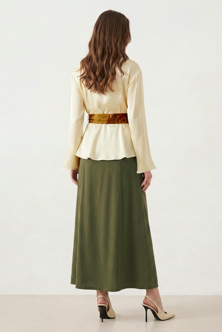 Olive Crepe Skirt