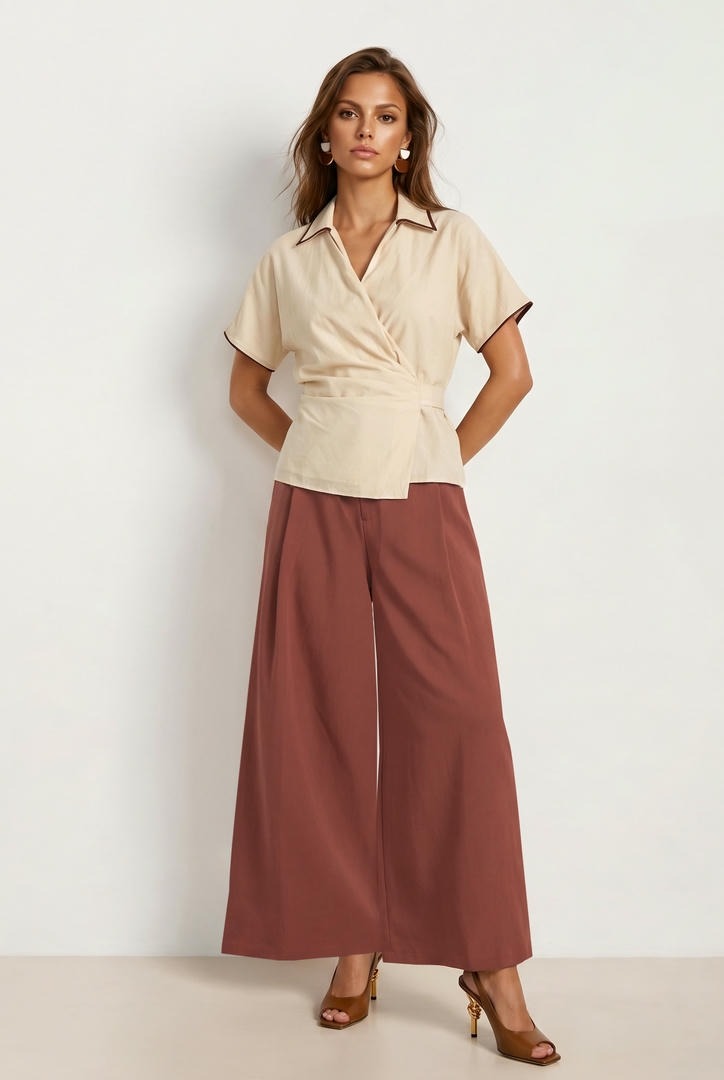 Beige Wrap Top