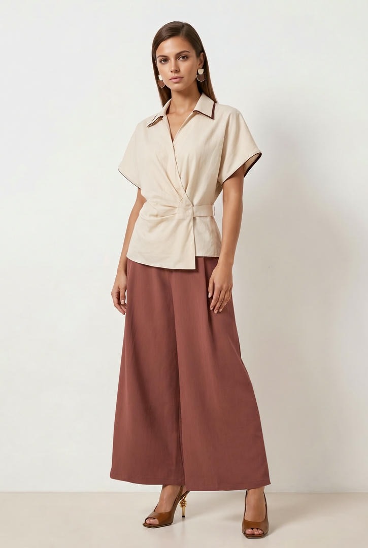 Beige Wrap Top
