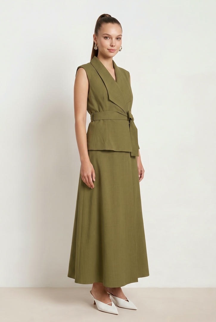 Olive Crepe Dress
